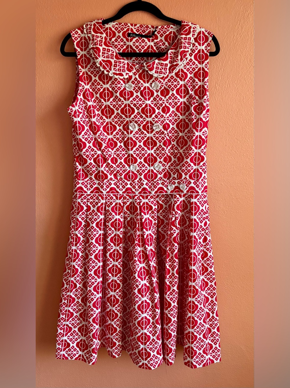 Dear Creatures Red and White Printed Dress. NWT